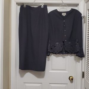 💥John Meyer Womens 18W gray skirtset cutwork design jacket